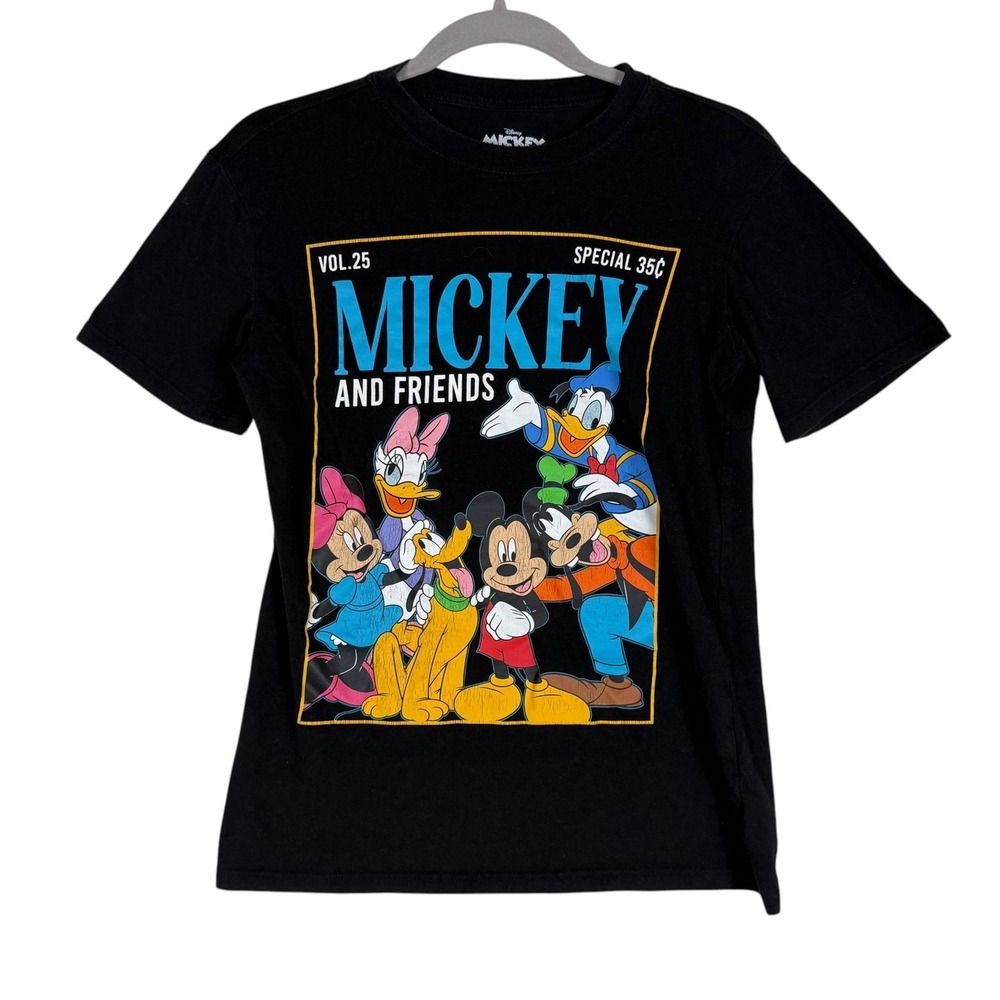 Disney Mickey & Friends Shirt Womens 2XS Black Graphic Crewneck Short Sleeve Tee